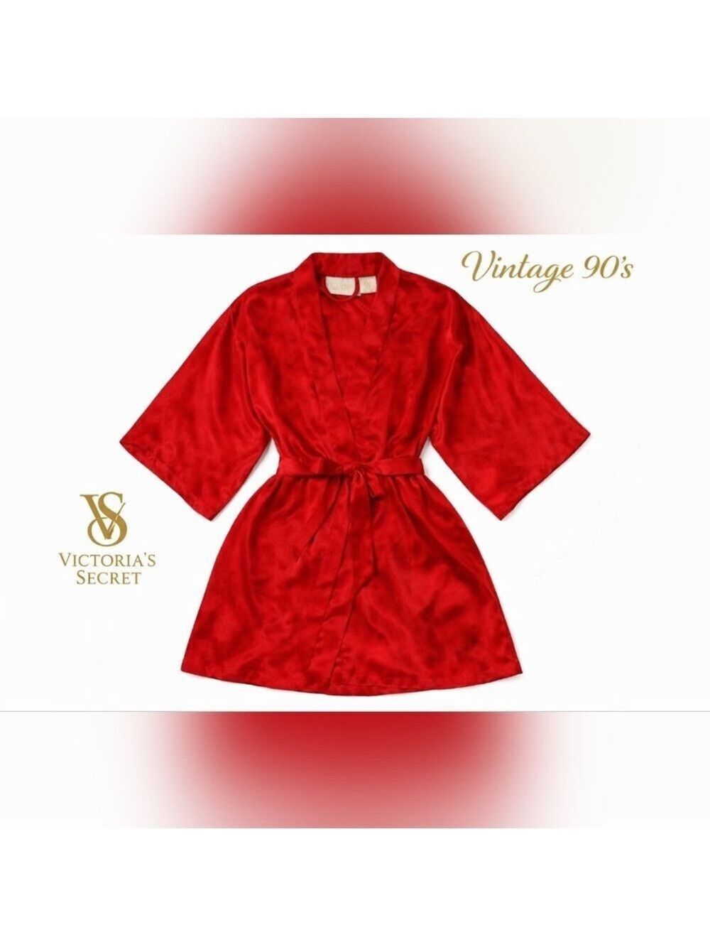 Vintage 1990s Victoria’s Secret Red Satin Short Robe One Size Lingerie